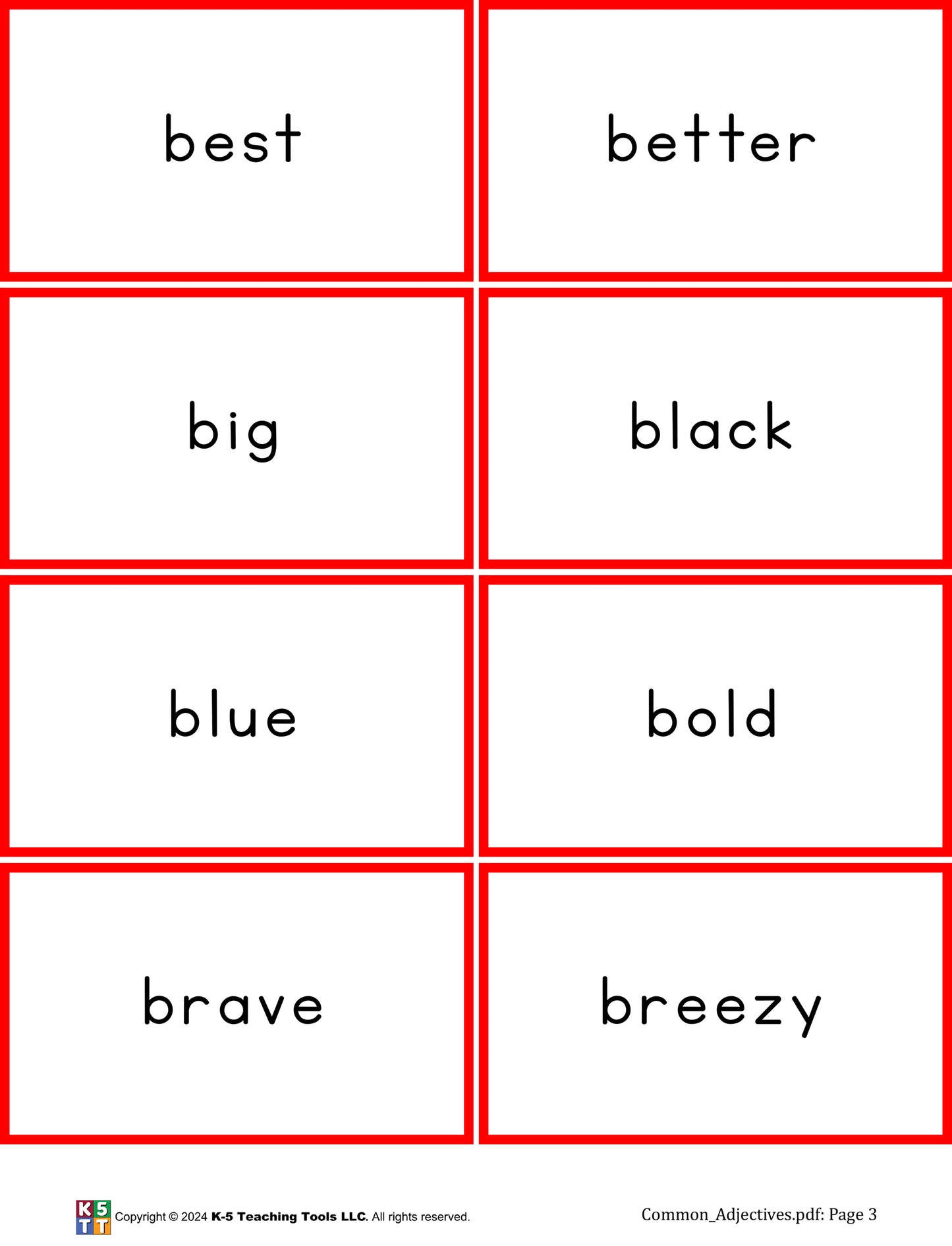 Common Adjective Cards (digital file)