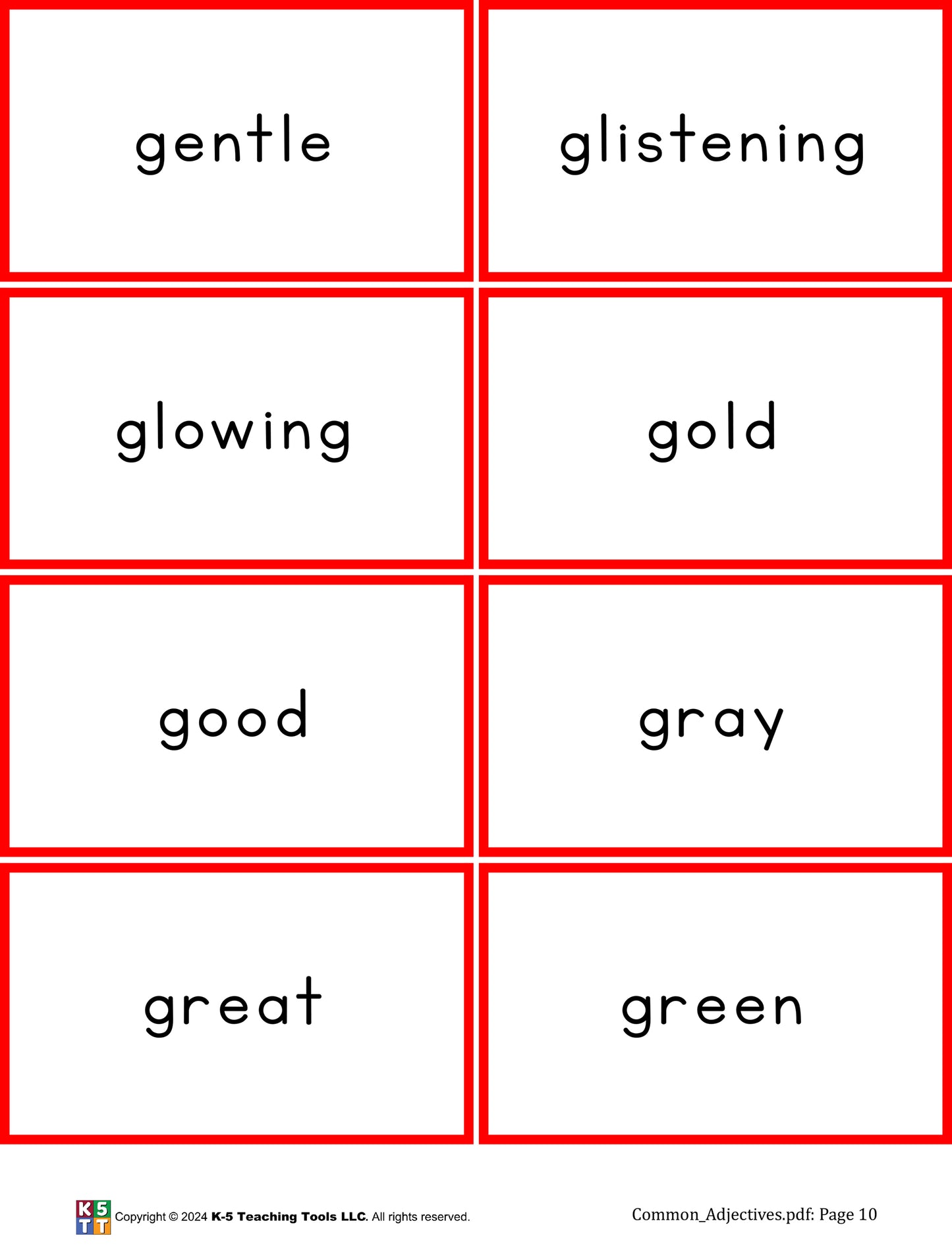 Common Adjective Cards (digital file)