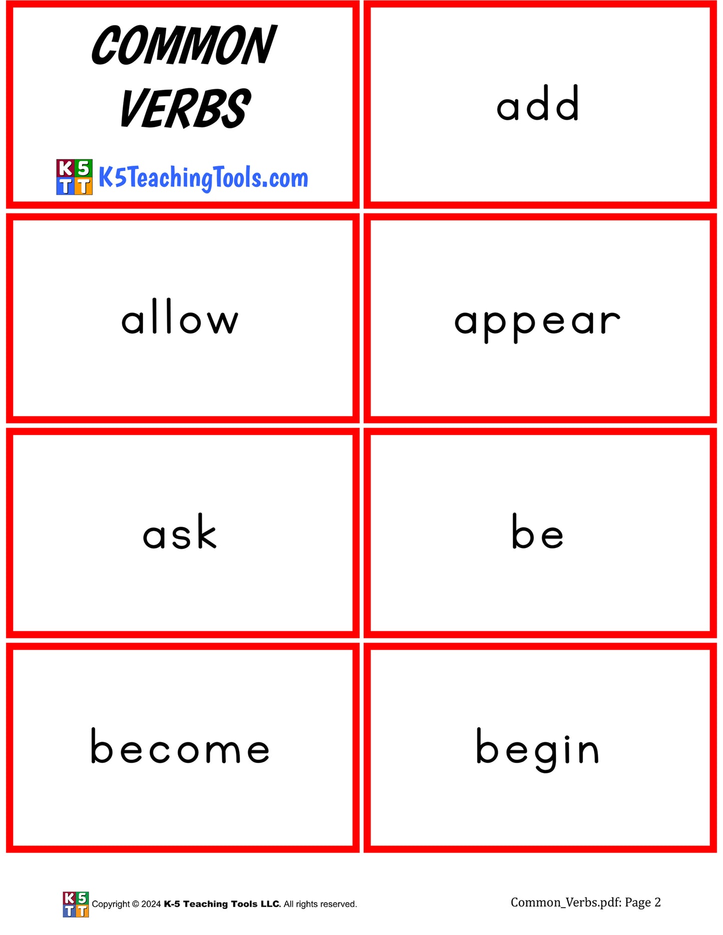 Common Verbs (digital file)