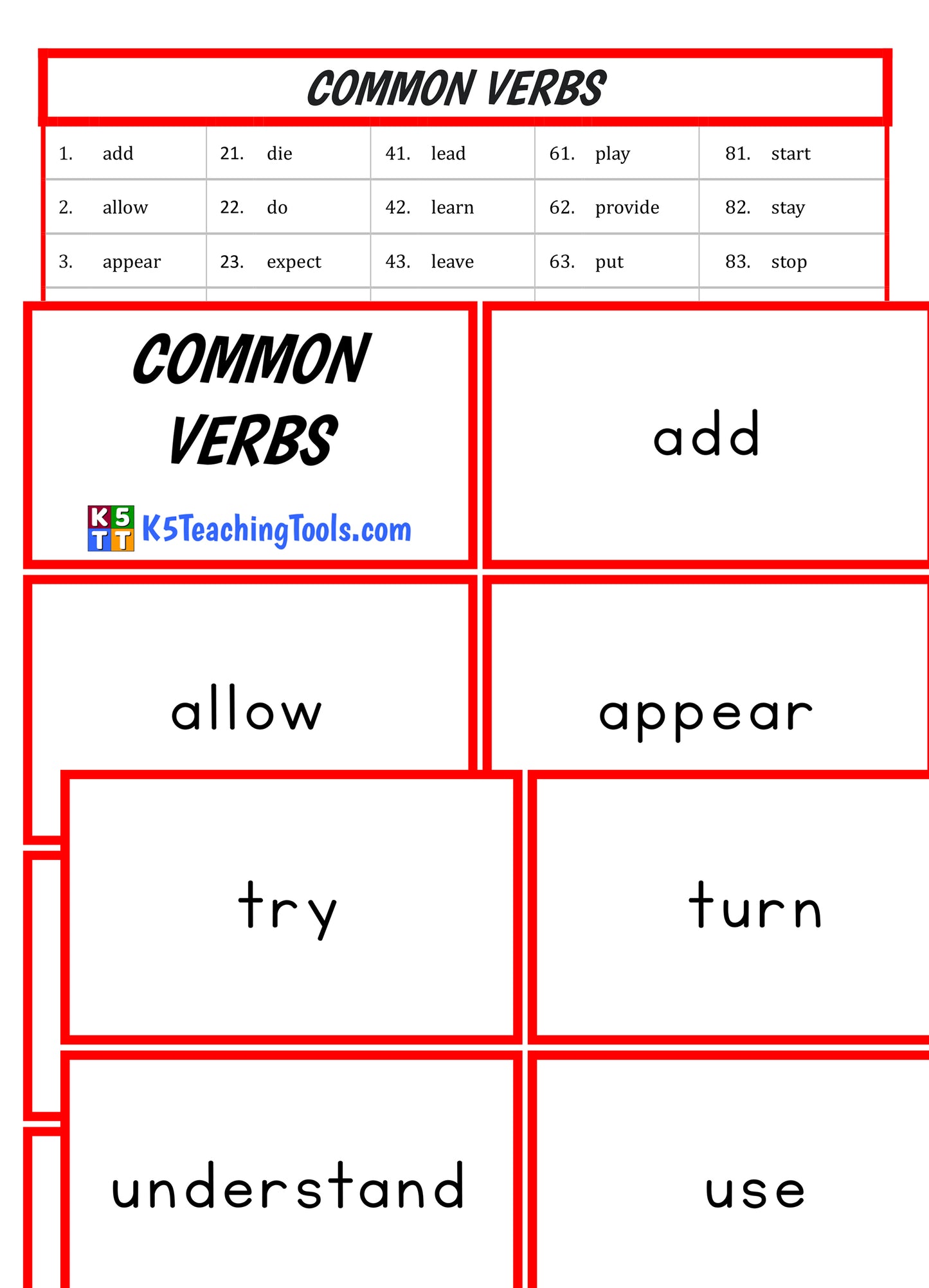 Common Verbs (digital file)