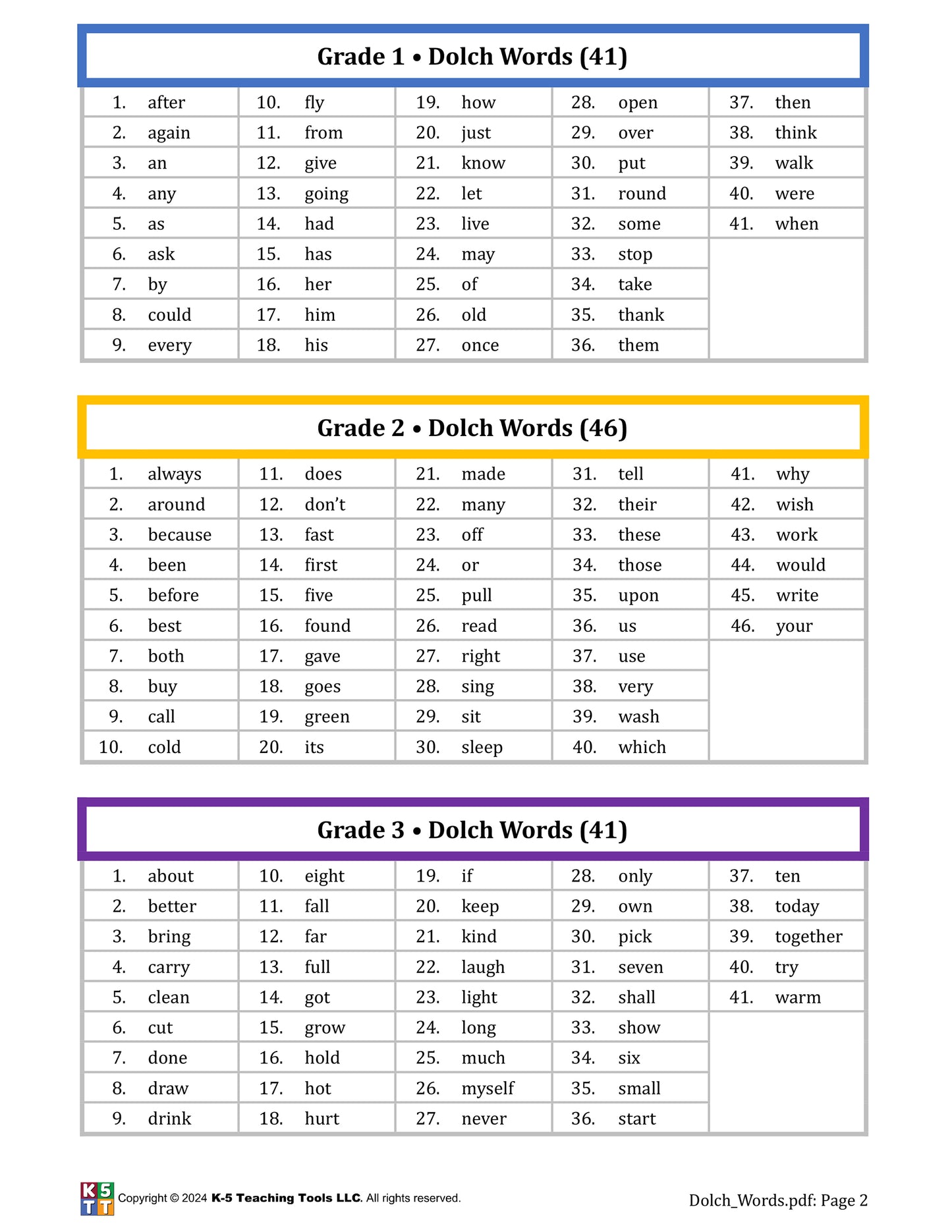 Dolch Words ~ Complete List with Flashcards (printed on card stock)