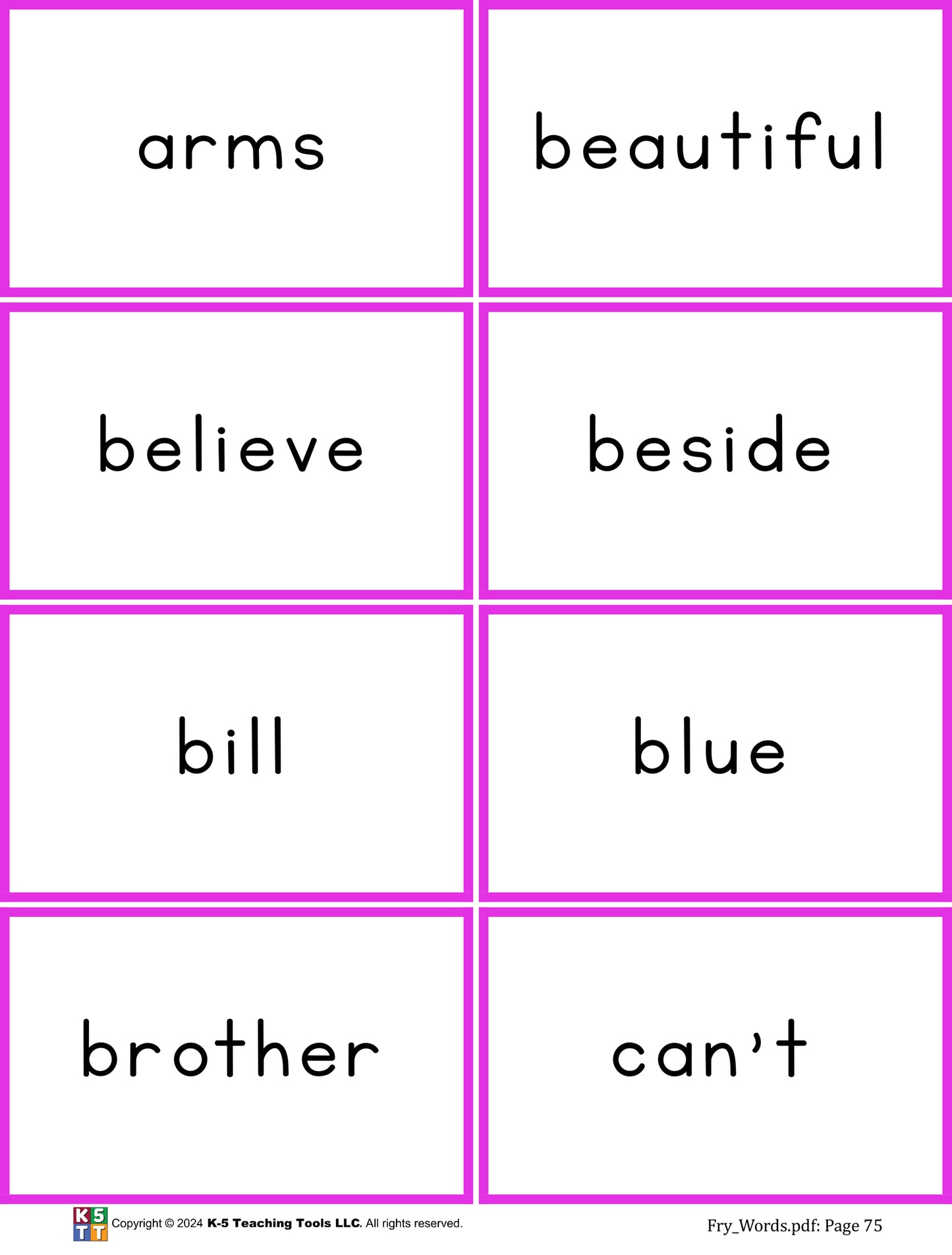 Fry Words ~ Complete List with Flashcards (printed on card stock)