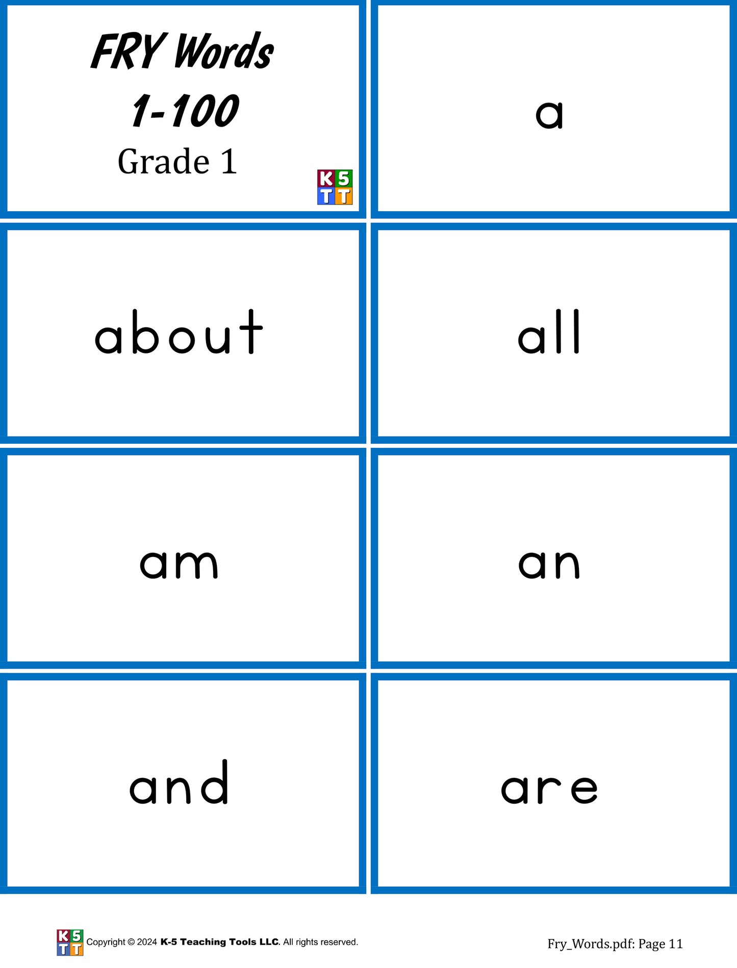 Fry Words ~ Complete List with Flashcards (printed on card stock)