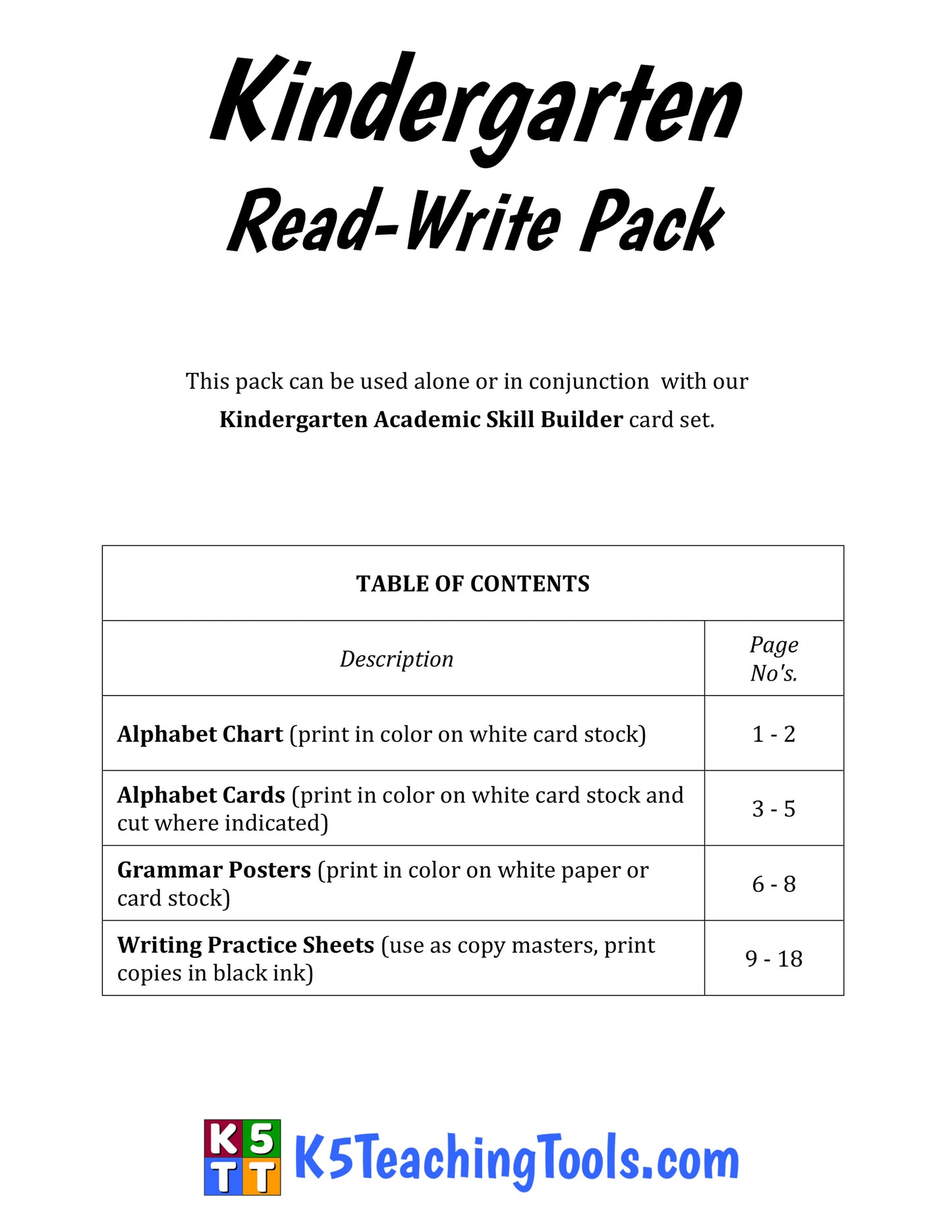 Kindergarten Read-Write Pack (digital file)