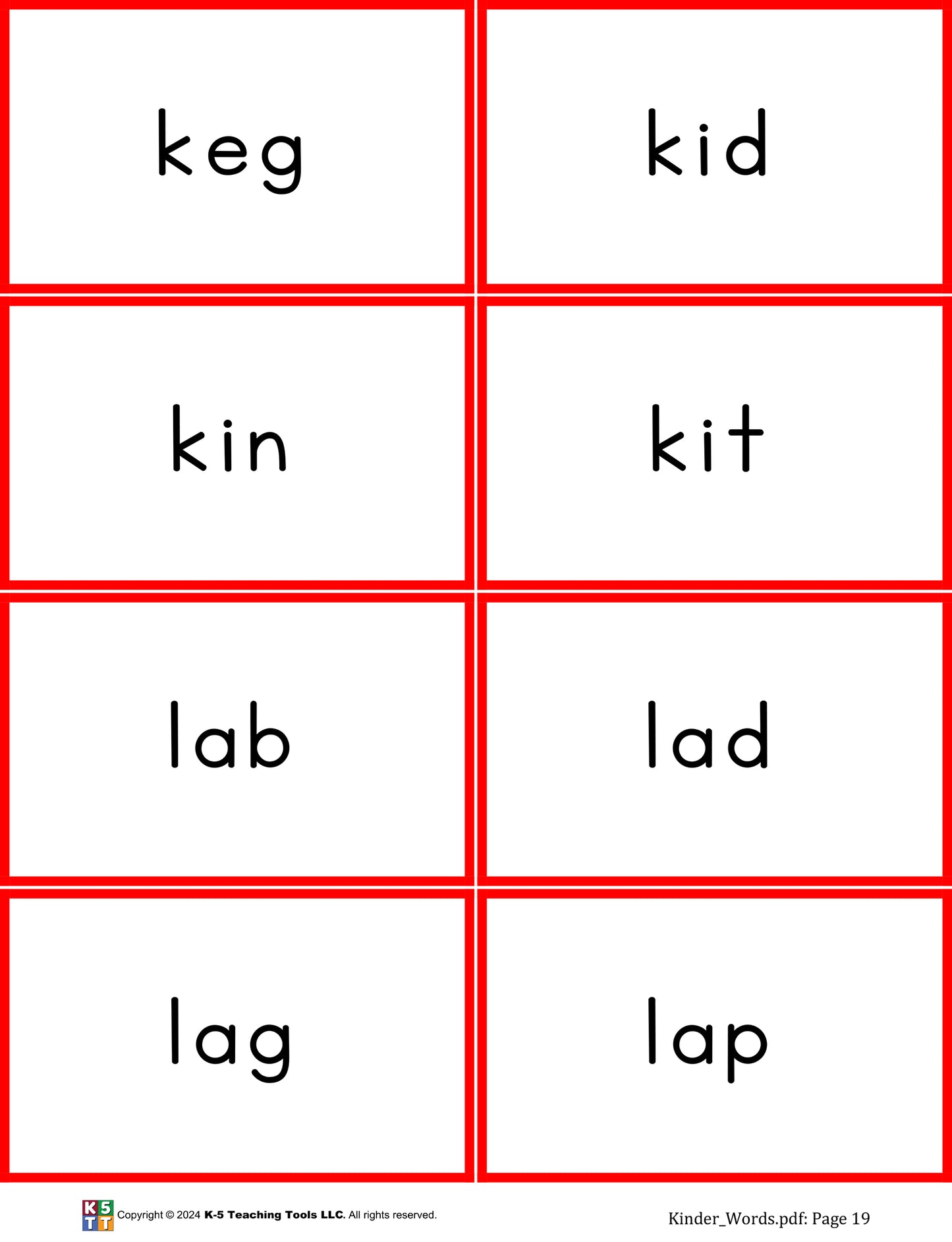 Kindergarten Grade Level Word Cards (digital file)